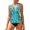 imageHolipick Two Piece Tankini Bathing Suits for Women Tummy Control Swimsuits Sexy V Neck Halter Tankini Top with Bikini BottomBlue Paisley