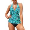 imageHolipick Two Piece Tankini Bathing Suits for Women Tummy Control Swimsuits Sexy V Neck Halter Tankini Top with Bikini BottomBlue Paisley