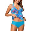 imageHolipick Two Piece Tankini Bathing Suits for Women Tummy Control Swimsuits Sexy V Neck Halter Tankini Top with Bikini BottomBlue With Pink Floral