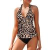 imageHolipick Two Piece Tankini Bathing Suits for Women Tummy Control Swimsuits Sexy V Neck Halter Tankini Top with Bikini BottomLeopard