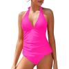 imageHolipick Two Piece Tankini Bathing Suits for Women Tummy Control Swimsuits Sexy V Neck Halter Tankini Top with Bikini BottomPink