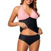imageHolipick Two Piece Tankini Bathing Suits for Women Tummy Control Swimsuits Sexy V Neck Halter Tankini Top with Bikini BottomPink Black