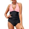 imageHolipick Two Piece Tankini Bathing Suits for Women Tummy Control Swimsuits Sexy V Neck Halter Tankini Top with Bikini BottomPink Black