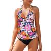 imageHolipick Two Piece Tankini Bathing Suits for Women Tummy Control Swimsuits Sexy V Neck Halter Tankini Top with Bikini BottomPink Floral