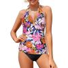 imageHolipick Two Piece Tankini Bathing Suits for Women Tummy Control Swimsuits Sexy V Neck Halter Tankini Top with Bikini BottomPink Floral