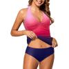 imageHolipick Two Piece Tankini Bathing Suits for Women Tummy Control Swimsuits Sexy V Neck Halter Tankini Top with Bikini BottomPink Gradient