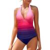 imageHolipick Two Piece Tankini Bathing Suits for Women Tummy Control Swimsuits Sexy V Neck Halter Tankini Top with Bikini BottomPink Gradient