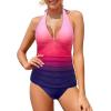 imageHolipick Two Piece Tankini Bathing Suits for Women Tummy Control Swimsuits Sexy V Neck Halter Tankini Top with Bikini BottomPink Gradient