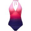 imageHolipick Two Piece Tankini Bathing Suits for Women Tummy Control Swimsuits Sexy V Neck Halter Tankini Top with Bikini BottomPink Gradient