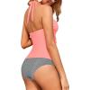 imageHolipick Two Piece Tankini Bathing Suits for Women Tummy Control Swimsuits Sexy V Neck Halter Tankini Top with Bikini BottomPink Striped