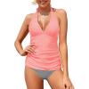 imageHolipick Two Piece Tankini Bathing Suits for Women Tummy Control Swimsuits Sexy V Neck Halter Tankini Top with Bikini BottomPink Striped