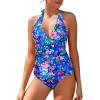 imageHolipick Two Piece Tankini Bathing Suits for Women Tummy Control Swimsuits Sexy V Neck Halter Tankini Top with Bikini BottomRoyal Blue Floral