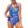 imageHolipick Two Piece Tankini Bathing Suits for Women Tummy Control Swimsuits Sexy V Neck Halter Tankini Top with Bikini BottomRoyal Blue Floral