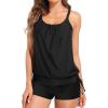 imageHolipick Two Piece Tankini Swimsuits for Women Tummy Control Bathing Suit Blouson Tankini Top with Sporty Boy Shorts 2025Black