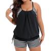 imageHolipick Two Piece Tankini Swimsuits for Women Tummy Control Bathing Suit Blouson Tankini Top with Sporty Boy Shorts 2025Black White Stripe