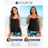 imageHolipick Two Piece Tankini Swimsuits for Women Tummy Control Bathing Suit Blouson Tankini Top with Sporty Boy Shorts 2025Black and Blue Flower