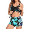 imageHolipick Two Piece Tankini Swimsuits for Women Tummy Control Bathing Suit Blouson Tankini Top with Sporty Boy Shorts 2025Black and Blue Flower