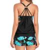 imageHolipick Two Piece Tankini Swimsuits for Women Tummy Control Bathing Suit Blouson Tankini Top with Sporty Boy Shorts 2025Black and Blue Flower