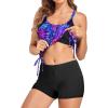 imageHolipick Two Piece Tankini Swimsuits for Women Tummy Control Bathing Suit Blouson Tankini Top with Sporty Boy Shorts 2025Blue Purple Leaves