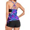 imageHolipick Two Piece Tankini Swimsuits for Women Tummy Control Bathing Suit Blouson Tankini Top with Sporty Boy Shorts 2025Blue Purple Leaves