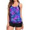 imageHolipick Two Piece Tankini Swimsuits for Women Tummy Control Bathing Suit Blouson Tankini Top with Sporty Boy Shorts 2025Blue Purple Leaves