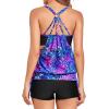 imageHolipick Two Piece Tankini Swimsuits for Women Tummy Control Bathing Suit Blouson Tankini Top with Sporty Boy Shorts 2025Blue Purple Leaves