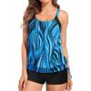 imageHolipick Two Piece Tankini Swimsuits for Women Tummy Control Bathing Suit Blouson Tankini Top with Sporty Boy Shorts 2025Blue Wavy Pattern