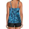 imageHolipick Two Piece Tankini Swimsuits for Women Tummy Control Bathing Suits Flowy Tankini Top with Boy ShortsBlue Black Paisley