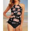 imageHolipick Two Piece Tankini Swimsuits for Women Tummy Control Bathing Suits Halter Tankini Top with Bikini BottomBlack Floral