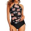 imageHolipick Two Piece Tankini Swimsuits for Women Tummy Control Bathing Suits Halter Tankini Top with Bikini BottomBlack Floral