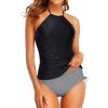 imageHolipick Two Piece Tankini Swimsuits for Women Tummy Control Bathing Suits Halter Tankini Top with Bikini BottomBlack Striped