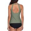 imageHolipick Two Piece Tankini Swimsuits for Women Tummy Control Bathing Suits High Neck Tankini Tops with Bikini BottomArmy Green