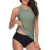 imageHolipick Two Piece Tankini Swimsuits for Women Tummy Control Bathing Suits High Neck Tankini Tops with Bikini BottomArmy Green