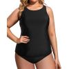 imageHolipick Two Piece Tankini Swimsuits for Women Tummy Control Bathing Suits High Neck Tankini Tops with Bikini BottomBlack 3