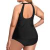 imageHolipick Two Piece Tankini Swimsuits for Women Tummy Control Bathing Suits High Neck Tankini Tops with Bikini BottomBlack 3