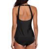 imageHolipick Two Piece Tankini Swimsuits for Women Tummy Control Bathing Suits High Neck Tankini Tops with Bikini BottomBlack 3
