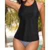 imageHolipick Two Piece Tankini Swimsuits for Women Tummy Control Bathing Suits High Neck Tankini Tops with Bikini BottomBlack