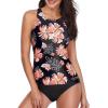 imageHolipick Two Piece Tankini Swimsuits for Women Tummy Control Bathing Suits High Neck Tankini Tops with Bikini BottomBlack Flower