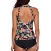 imageHolipick Two Piece Tankini Swimsuits for Women Tummy Control Bathing Suits High Neck Tankini Tops with Bikini BottomBlack Pink Flowers