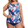 imageHolipick Two Piece Tankini Swimsuits for Women Tummy Control Bathing Suits High Neck Tankini Tops with Bikini BottomBlue Floral