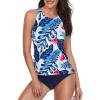 imageHolipick Two Piece Tankini Swimsuits for Women Tummy Control Bathing Suits High Neck Tankini Tops with Bikini BottomBlue Floral