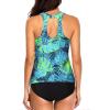 imageHolipick Two Piece Tankini Swimsuits for Women Tummy Control Bathing Suits High Neck Tankini Tops with Bikini BottomBlue With Green Leaf