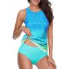 imageHolipick Two Piece Tankini Swimsuits for Women Tummy Control Bathing Suits High Neck Tankini Tops with Bikini BottomBlue Yellow Gradient