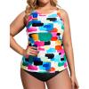 imageHolipick Two Piece Tankini Swimsuits for Women Tummy Control Bathing Suits High Neck Tankini Tops with Bikini BottomColor Block