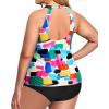 imageHolipick Two Piece Tankini Swimsuits for Women Tummy Control Bathing Suits High Neck Tankini Tops with Bikini BottomColor Block
