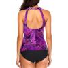 imageHolipick Two Piece Tankini Swimsuits for Women Tummy Control Bathing Suits High Neck Tankini Tops with Bikini BottomDark Purple Leaf