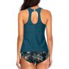 imageHolipick Two Piece Tankini Swimsuits for Women Tummy Control Bathing Suits High Neck Tankini Tops with Bikini BottomGreen and Flower