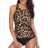imageHolipick Two Piece Tankini Swimsuits for Women Tummy Control Bathing Suits High Neck Tankini Tops with Bikini BottomLeopard
