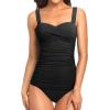 imageHolipick Two Piece Underwire Tankini Swimsuits for Women Tummy Control Tankini Top Bandeau Bathing Suits with BottomBlack