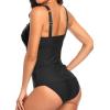 imageHolipick Two Piece Underwire Tankini Swimsuits for Women Tummy Control Tankini Top Bandeau Bathing Suits with BottomBlack